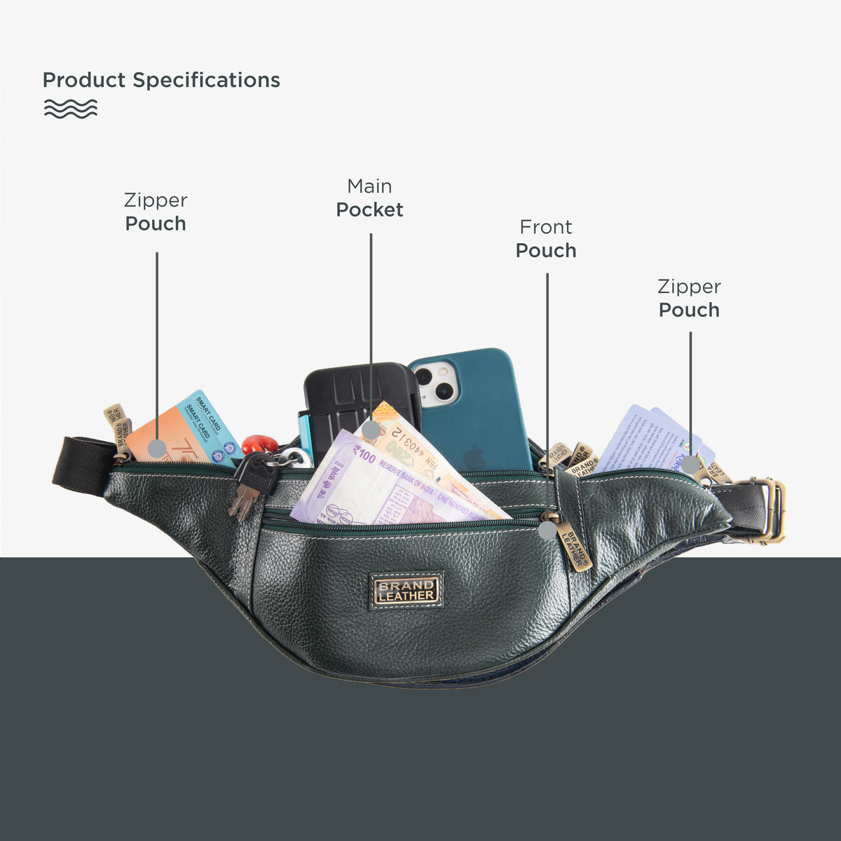 BRAND LEATHER Genuine Leather Stylish Waist Bag Elegant Style Travel Pouch Passport Holder with Adjustable Strap Unisex