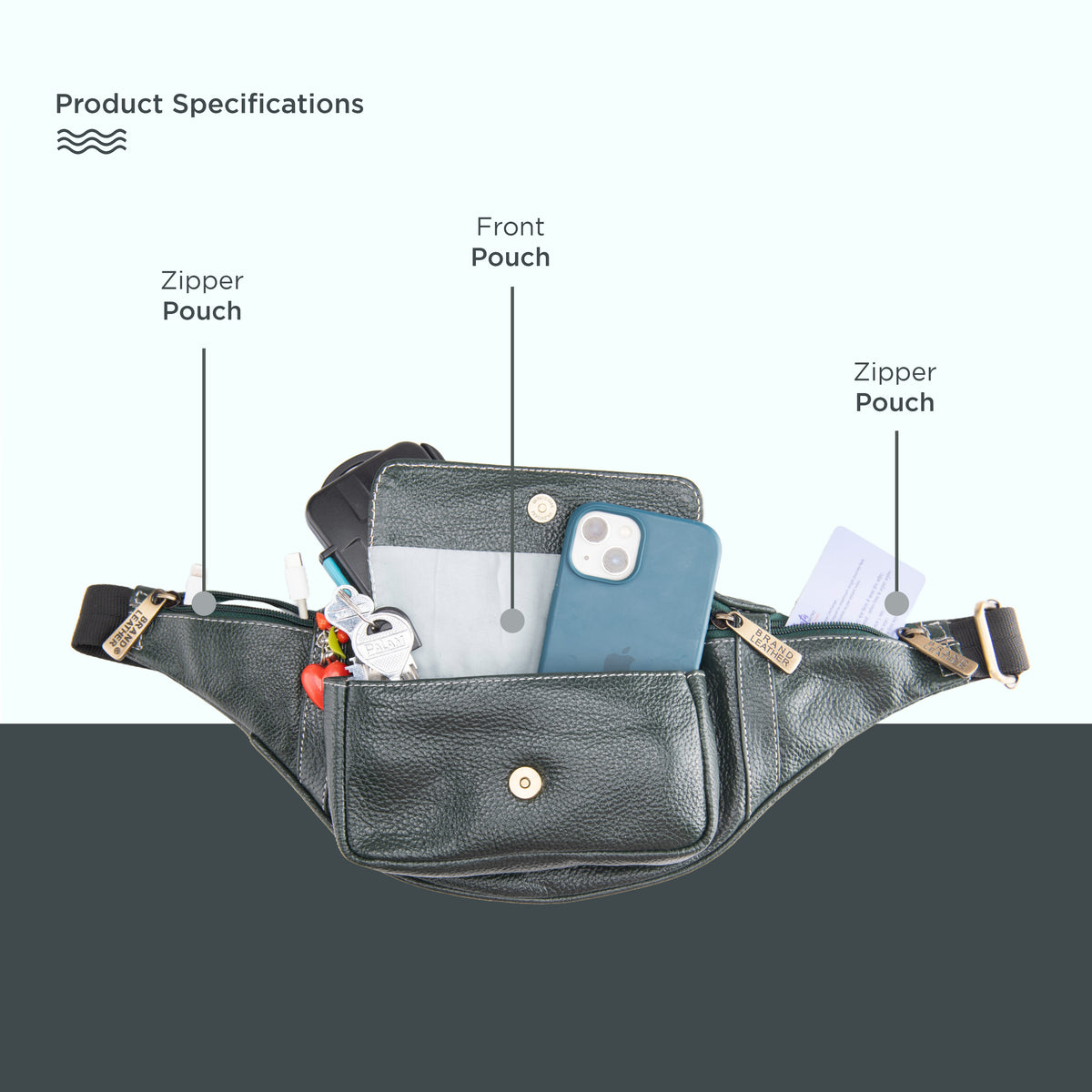 BRAND LEATHER Genuine Leather Stylish Waist Bag Elegant Style Travel Pouch Passport Holder with Adjustable