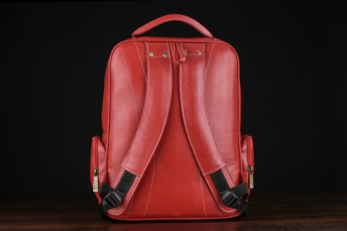 BRAND LEATHER Men's Full Grain Cow Hide Leather 17 Inch Laptop Backpack Large Capacity Weekender Overnight Camping Travel Rucksack