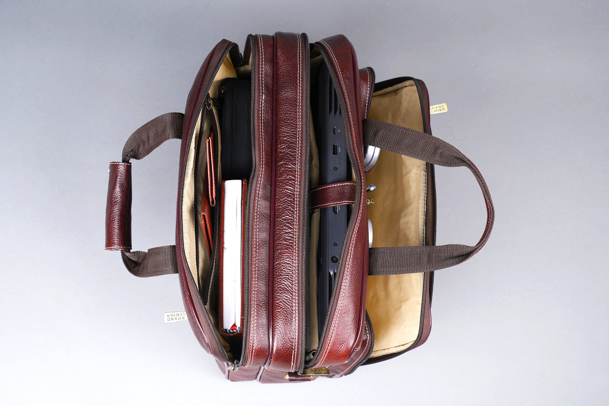 Men's Solid Full Grain Cowhide Leather Large 16 Inch Laptop Briefcase Messenger Bag