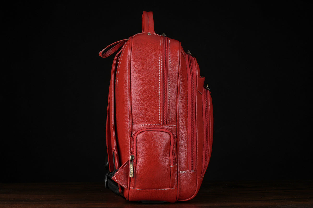 BRAND LEATHER Men's Full Grain Cow Hide Leather 17 Inch Laptop Backpack Large Capacity Weekender Overnight Camping Travel Rucksack