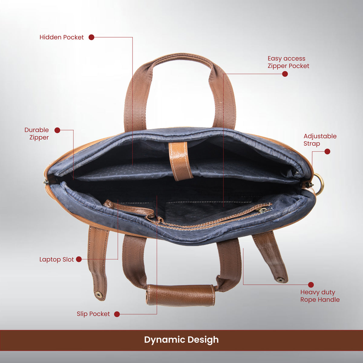 Laptop Bag for Men - Genuine Leather Messenger Bag for Office - Fits up to 16 Inch Laptop -Brown Shoulder Bag with Multiple Compartments - Executive Leather Bag for Work and Travel