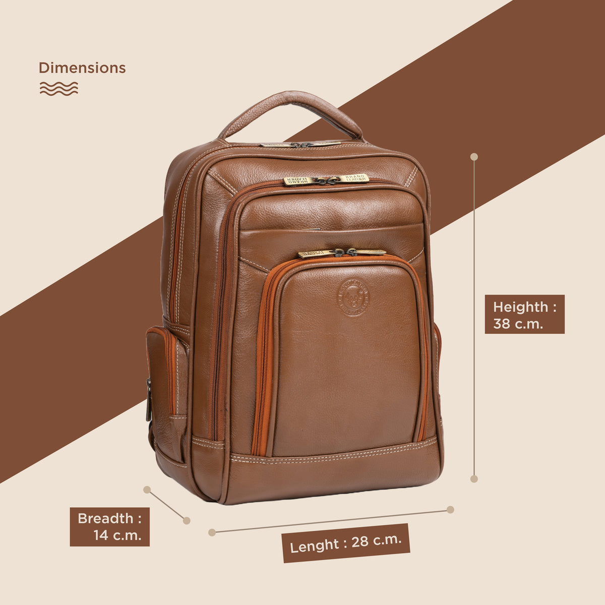 BRAND LEATHER Men's Full Grain Cow Hide Leather 17 Inch Laptop Backpack Large Capacity Weekender Overnight Camping Travel Rucksack