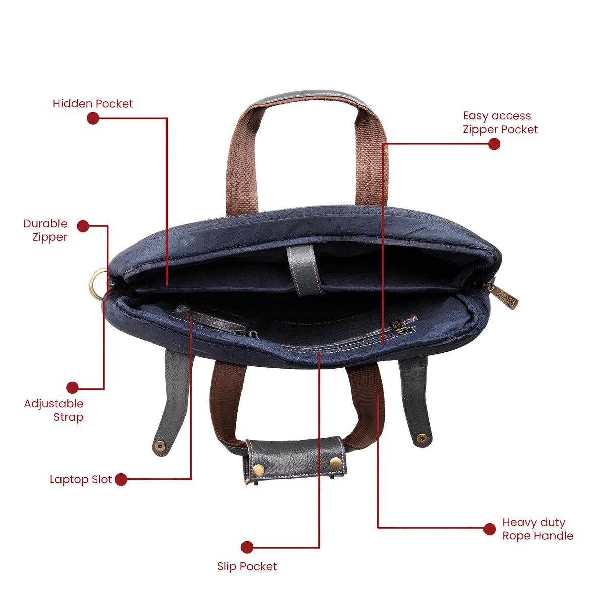 Laptop Bag for Men - Genuine Leather Messenger Bag for Office - Fits up to 16 Inch Laptop -Brown Shoulder Bag with Multiple Compartments - Executive Leather Bag for Work and Travel