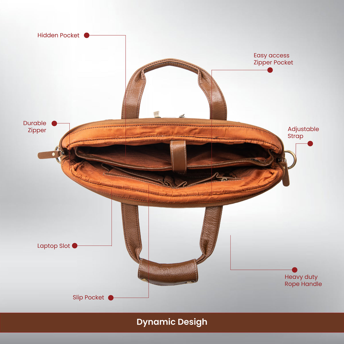 BRAND LEATHER Laptop Bag for Men - Genuine Leather Messenger Bag for Office - Fits up to 16 Inch Laptop -Brown Shoulder Bag with Multiple Compartments - Executive Leather Bag for Work and Travel