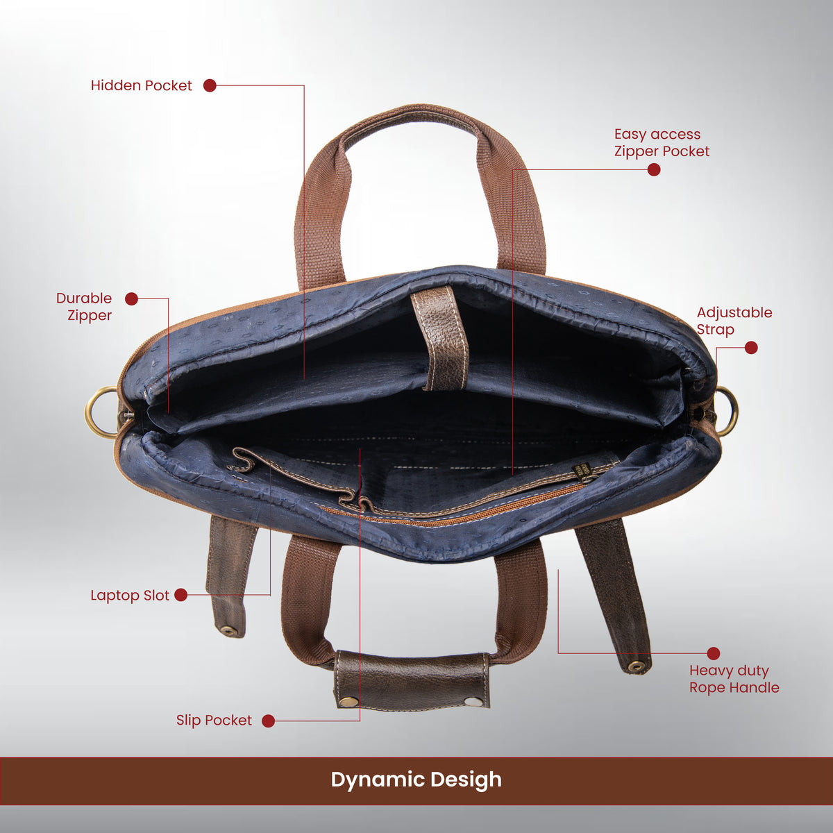 Laptop Bag for Men - Genuine Leather Messenger Bag for Office - Fits up to 16 Inch Laptop -Brown Shoulder Bag with Multiple Compartments - Executive Leather Bag for Work and Travel