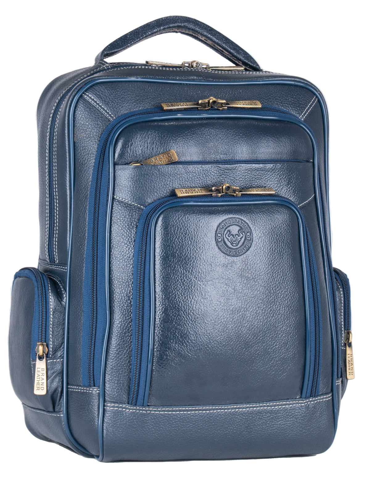 BRAND LEATHER Men's Full Grain Cow Hide Leather 17 Inch Laptop Backpack Large Capacity Weekender Overnight Camping Travel Rucksack