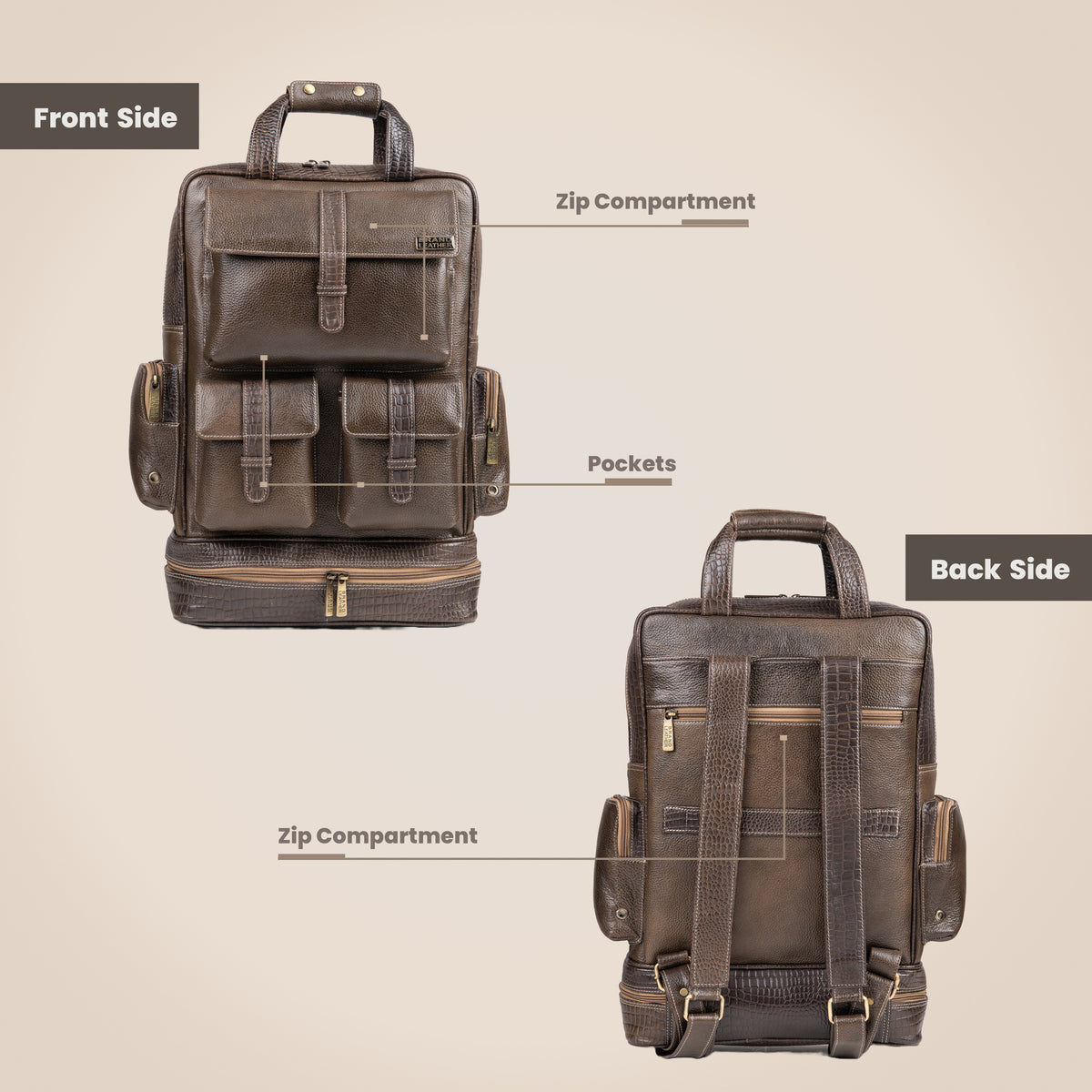 BRAND LEATHER Full Grain Buffalo - Hide Leather Backpack Large Capacity 15/15.6/16/17 Inch Laptop Bag Multi Pockets Travel Daypack