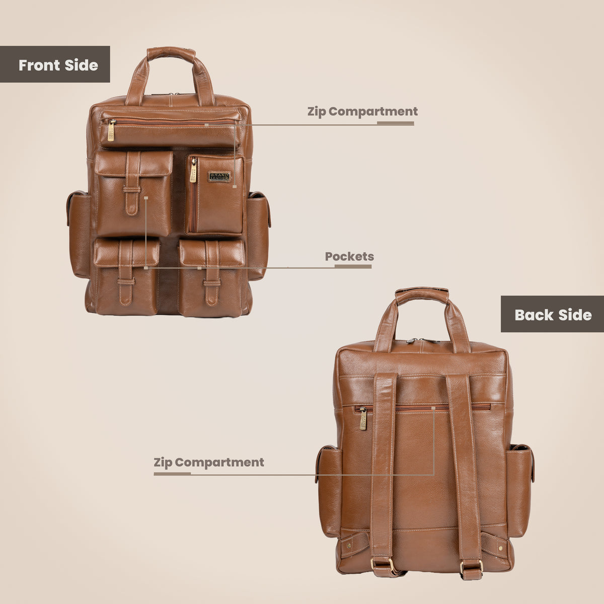 BRAND LEATHER Full Grain Buffalo - Hide Leather Backpack Large Capacity 15/15.6/16/17 Inch Laptop Bag Multi Pockets Travel Daypack