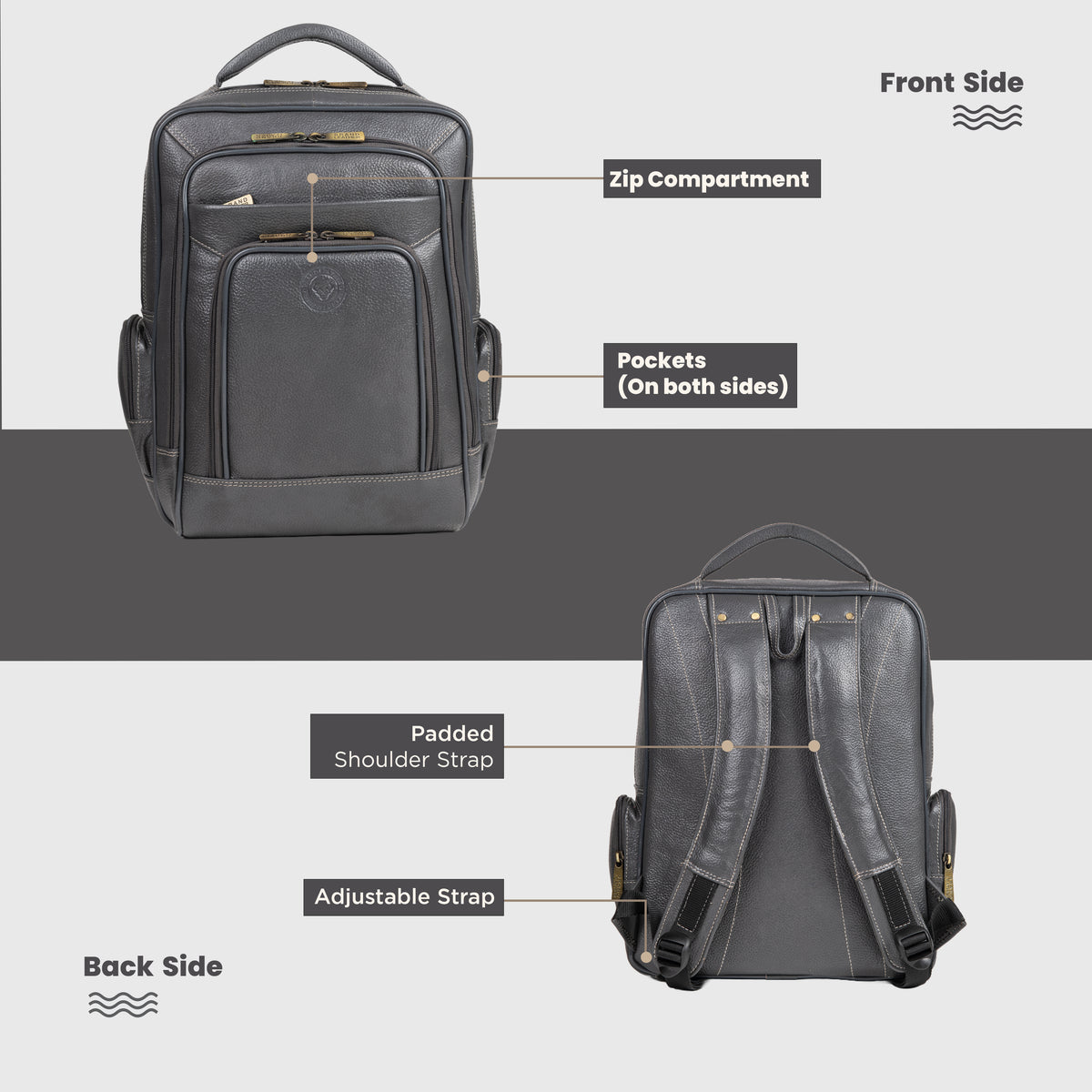 BRAND LEATHER Men's Full Grain Cow Hide Leather 17 Inch Laptop Backpack Large Capacity Weekender Overnight Camping Travel Rucksack