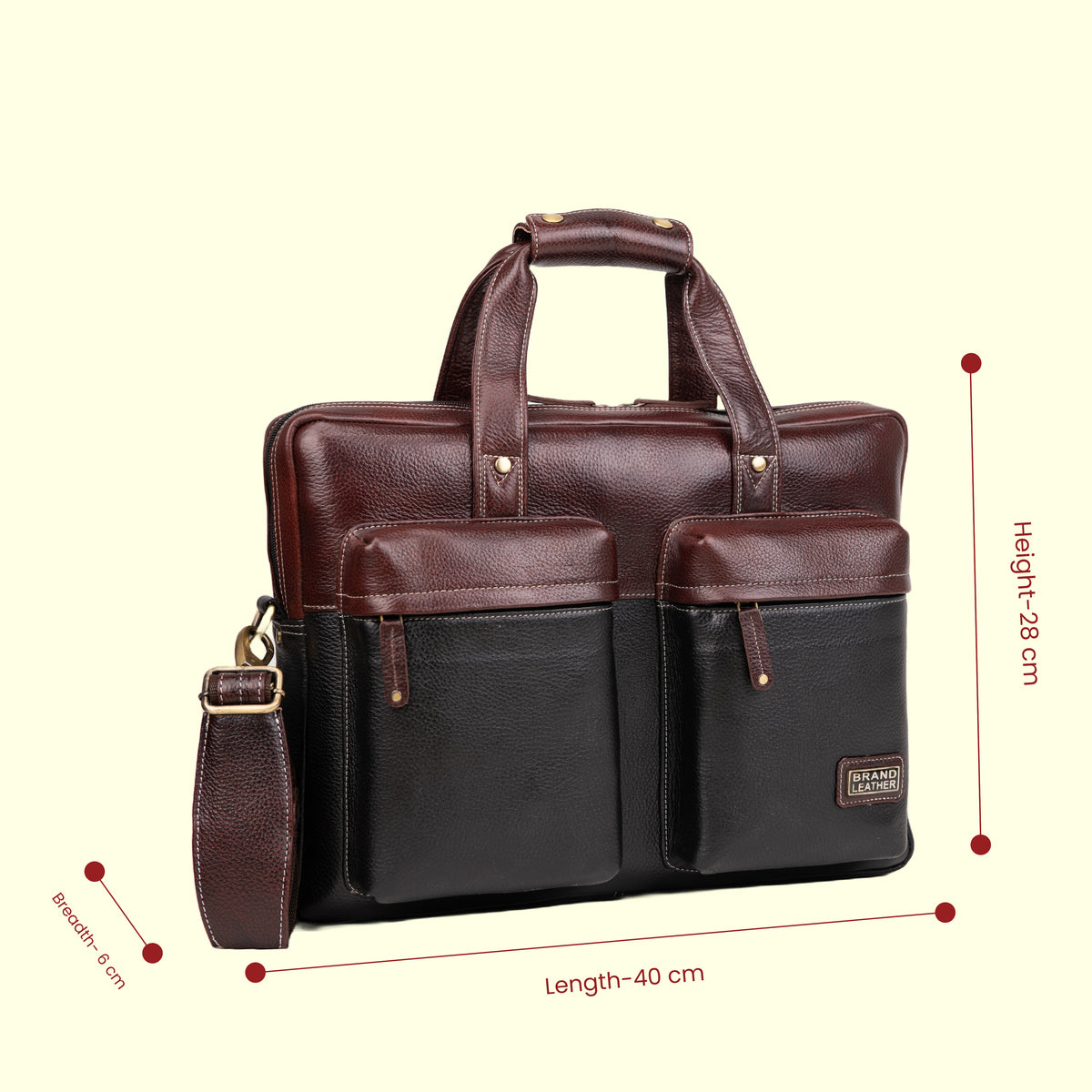 BRAND LEATHER Genuine Leather Laptop Bag for Men - Office Bag - Fits Up to 16-inch Laptop/MacBook - Shoulder Bag/Hand Bag - Laptop Messenger Bag with Trolley Straps - 1 Year Warranty