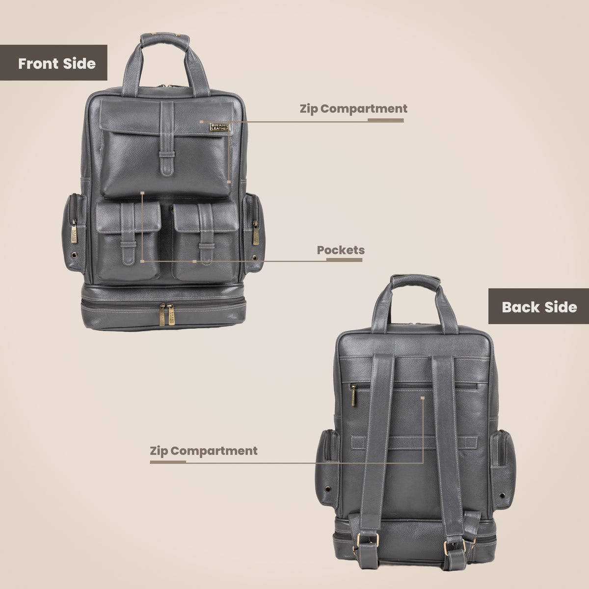 BRAND LEATHER Full Grain Buffalo - Hide Leather Backpack Large Capacity 15/15.6/16/17 Inch Laptop Bag Multi Pockets Travel Daypack