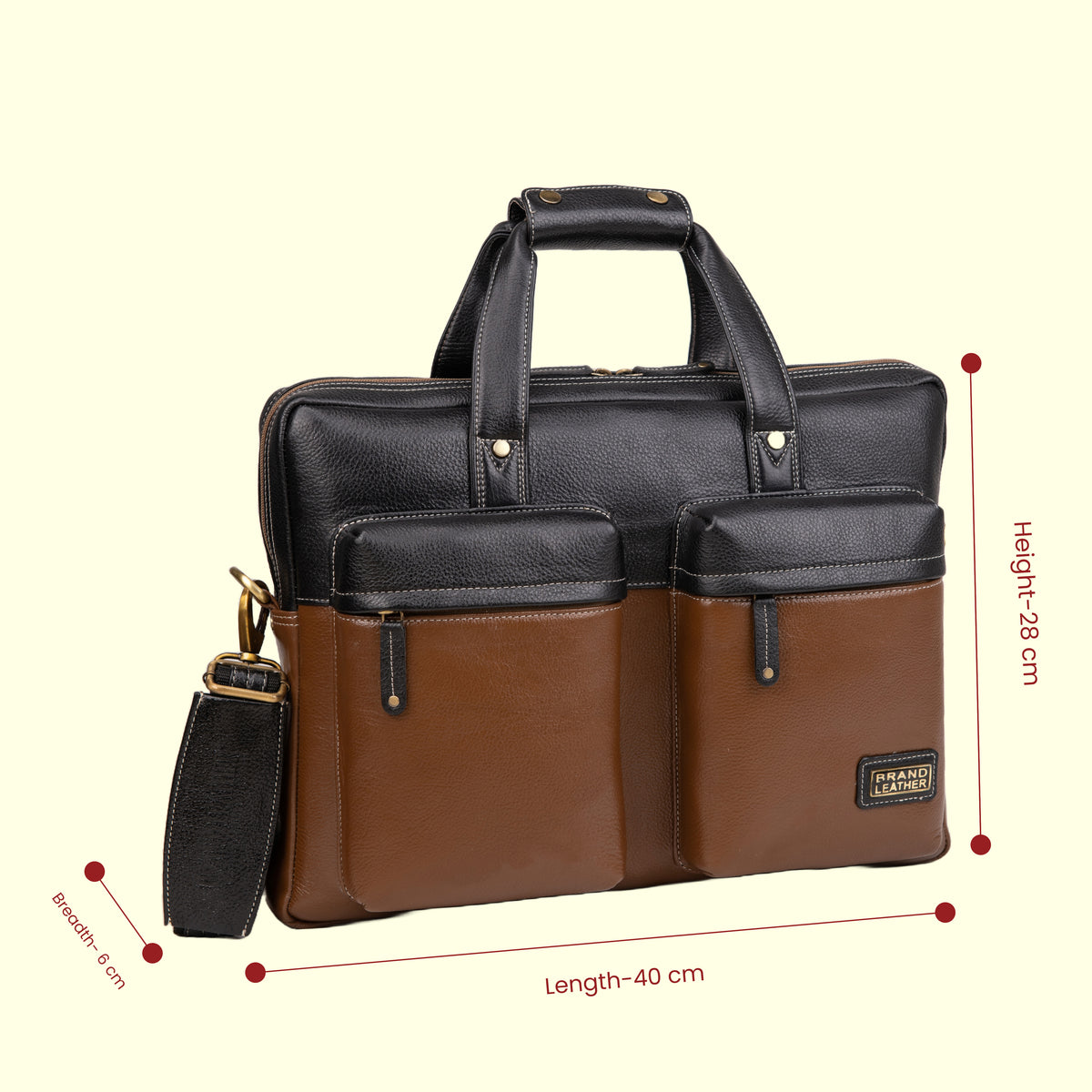 BRAND LEATHER Genuine Leather Laptop Bag for Men - Office Bag - Fits Up to 16-inch Laptop/MacBook - Shoulder Bag/Hand Bag - Laptop Messenger Bag with Trolley Straps - 1 Year Warranty