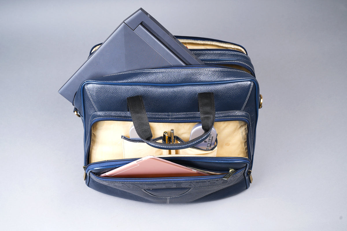 Men's Solid Full Grain Cowhide Leather Large 16 Inch Laptop Briefcase Messenger Bag