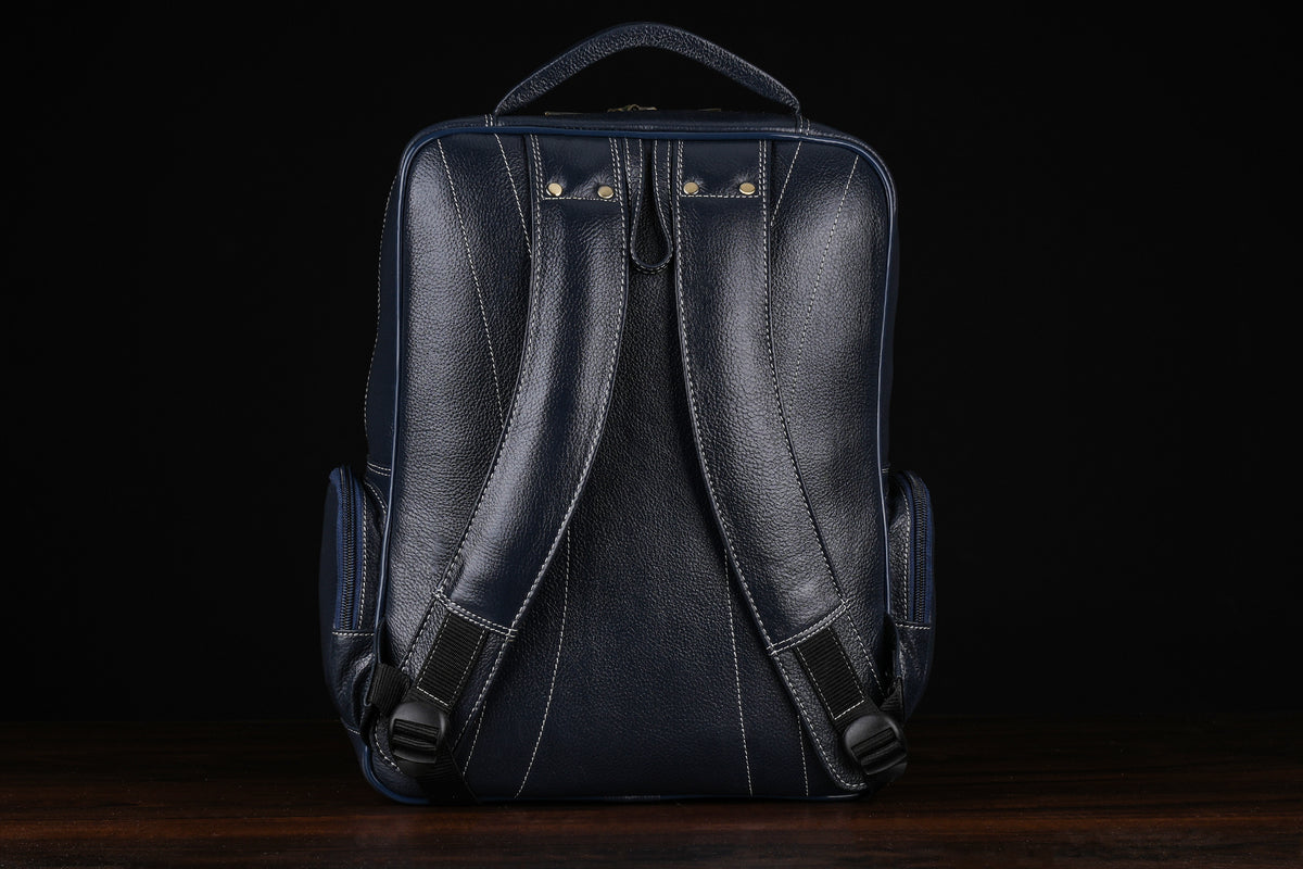 BRAND LEATHER Men's Full Grain Cow Hide Leather 17 Inch Laptop Backpack Large Capacity Weekender Overnight Camping Travel Rucksack