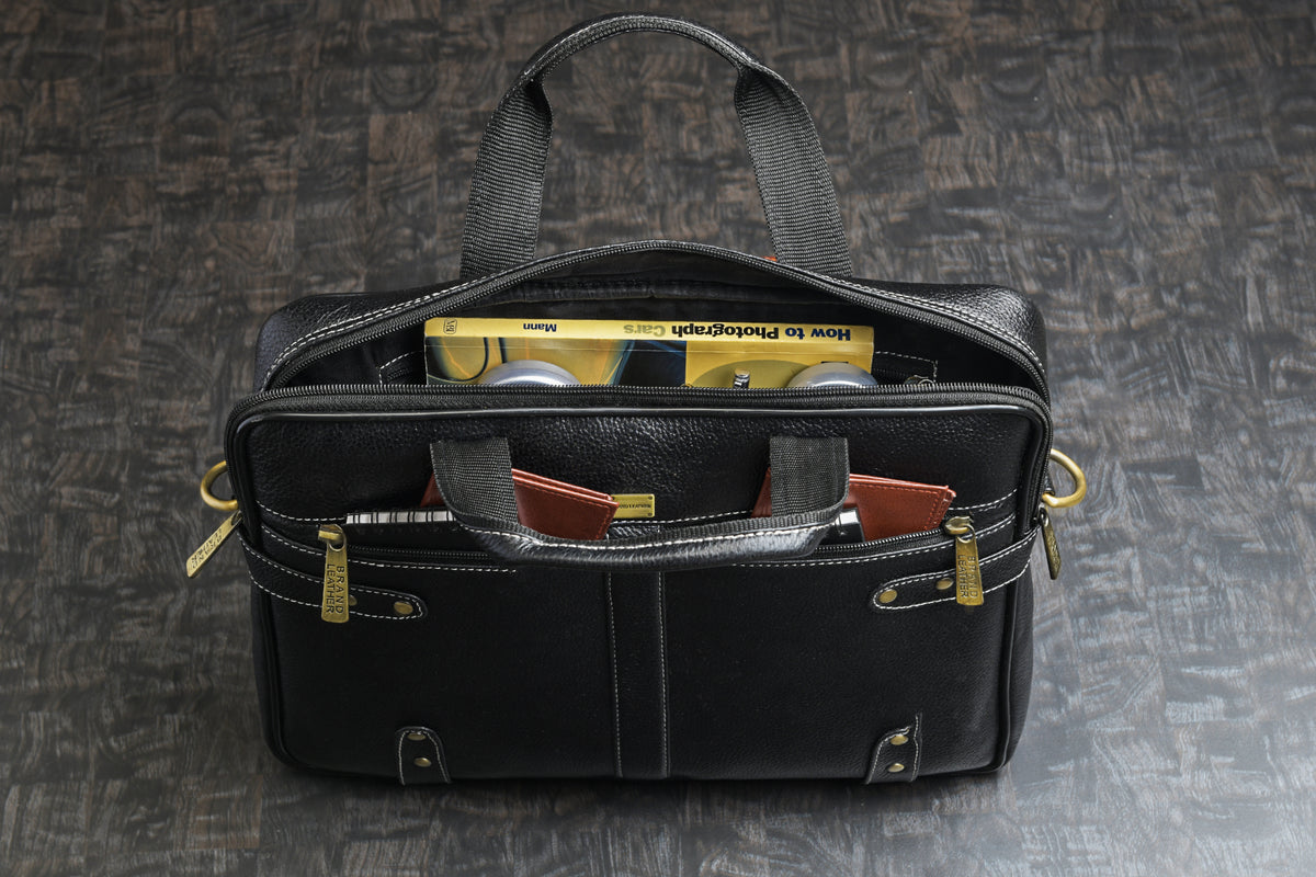 Laptop Bag for Men - Genuine Leather Messenger Bag for Office - Fits up to 15 Inch Laptop -Brown Shoulder Bag with Multiple Compartments - Executive Leather Bag for Work and Travel