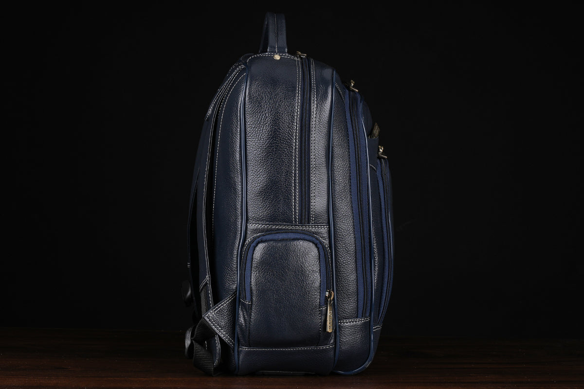 BRAND LEATHER Men's Full Grain Cow Hide Leather 17 Inch Laptop Backpack Large Capacity Weekender Overnight Camping Travel Rucksack