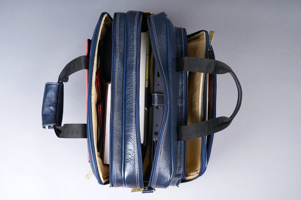 Men's Solid Full Grain Cowhide Leather Large 16 Inch Laptop Briefcase Messenger Bag