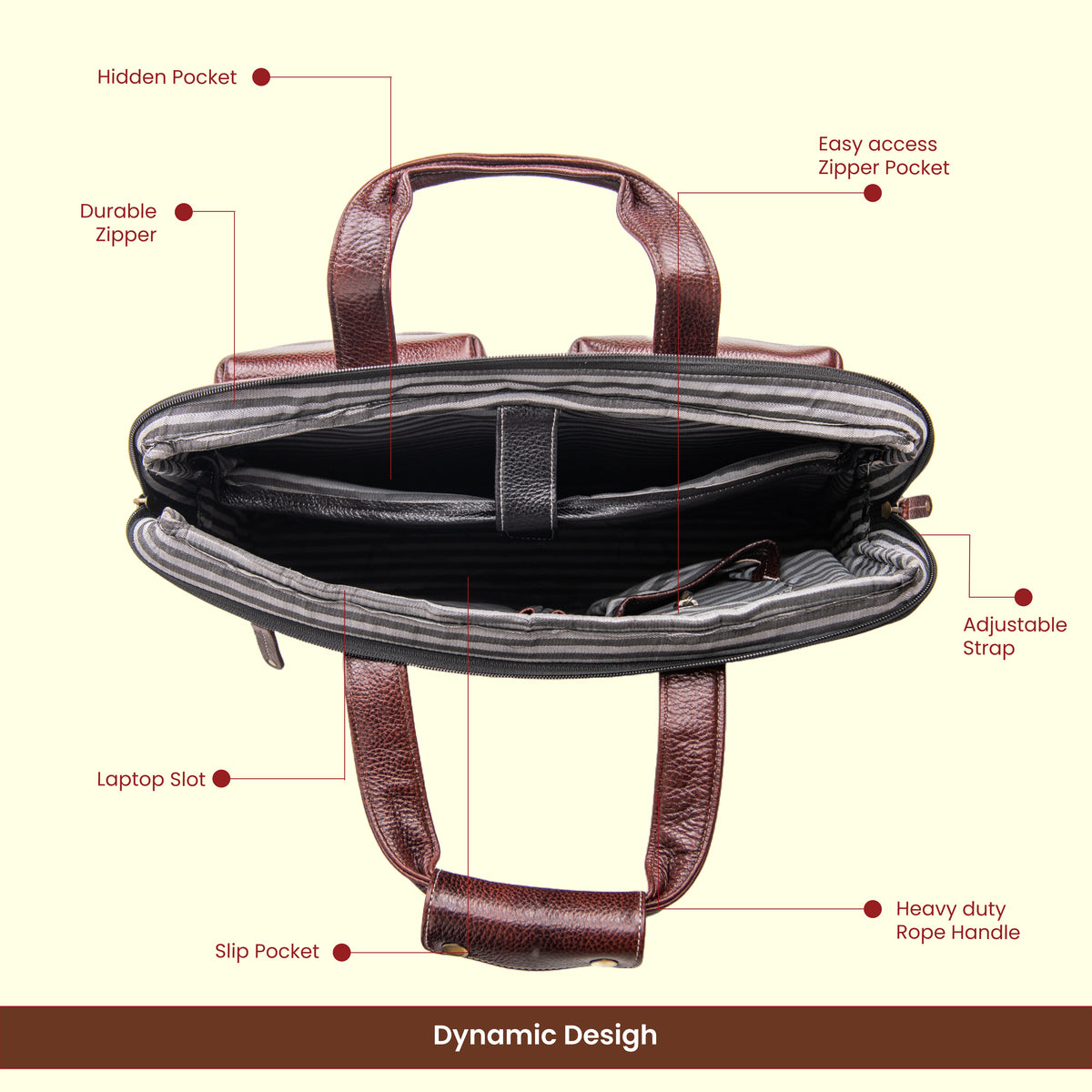 BRAND LEATHER Genuine Leather Laptop Bag for Men - Office Bag - Fits Up to 16-inch Laptop/MacBook - Shoulder Bag/Hand Bag - Laptop Messenger Bag with Trolley Straps - 1 Year Warranty