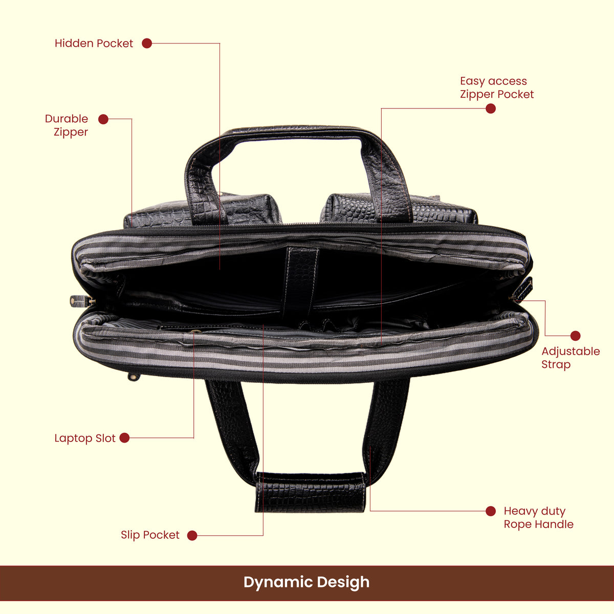 BRAND LEATHER Genuine Leather Laptop Bag for Men - Office Bag - Fits Up to 16-inch Laptop/MacBook - Shoulder Bag/Hand Bag - Laptop Messenger Bag with Trolley Straps - 1 Year Warranty
