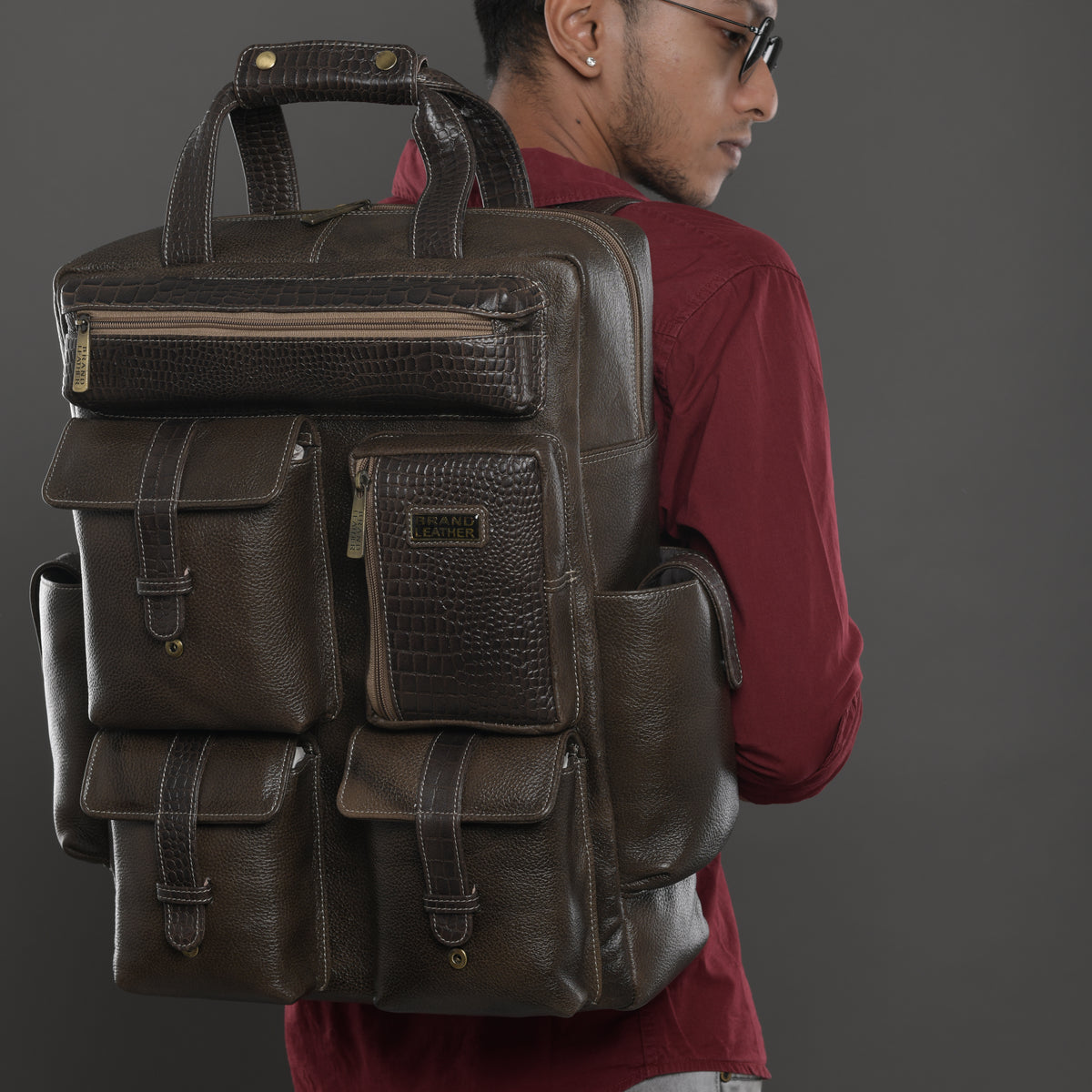 BRAND LEATHER Full Grain Buffalo - Hide Leather Backpack Large Capacity 15/15.6/16/17 Inch Laptop Bag Multi Pockets Travel Daypack