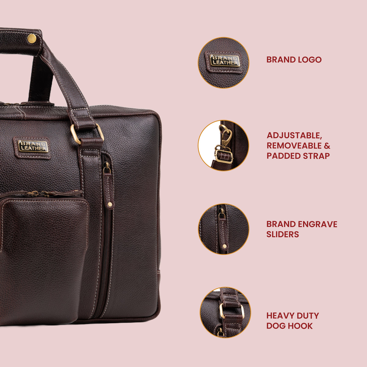 Laptop Bag for Men - Genuine Leather Messenger Bag for Office - Fits up to 16 Inch Laptop -Brown Shoulder Bag with Multiple Compartments - Executive Leather Bag for Work and Travel