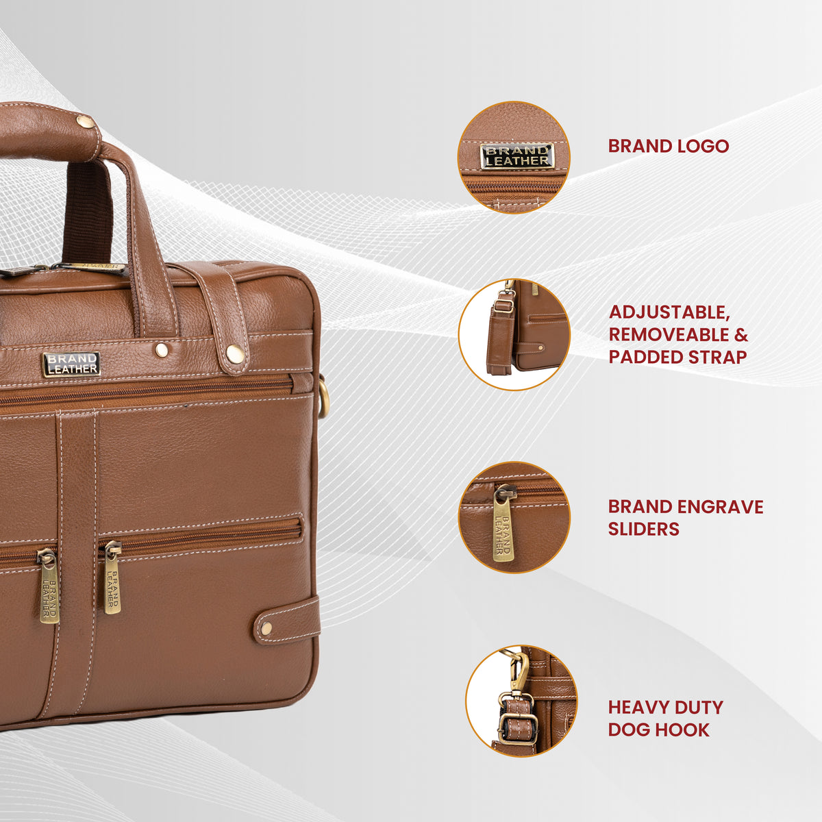 Laptop Bag for Men - Genuine Leather Messenger Bag for Office - Fits up to 16 Inch Laptop -Brown Shoulder Bag with Multiple Compartments - Executive Leather Bag for Work and Travel