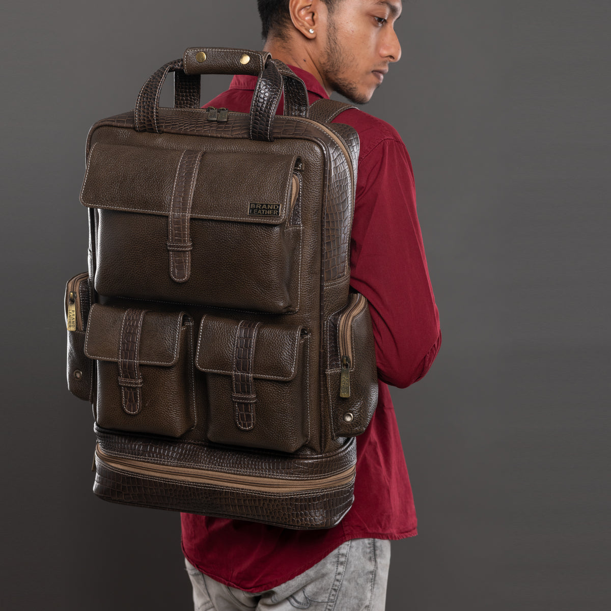 BRAND LEATHER Full Grain Buffalo - Hide Leather Backpack Large Capacity 15/15.6/16/17 Inch Laptop Bag Multi Pockets Travel Daypack