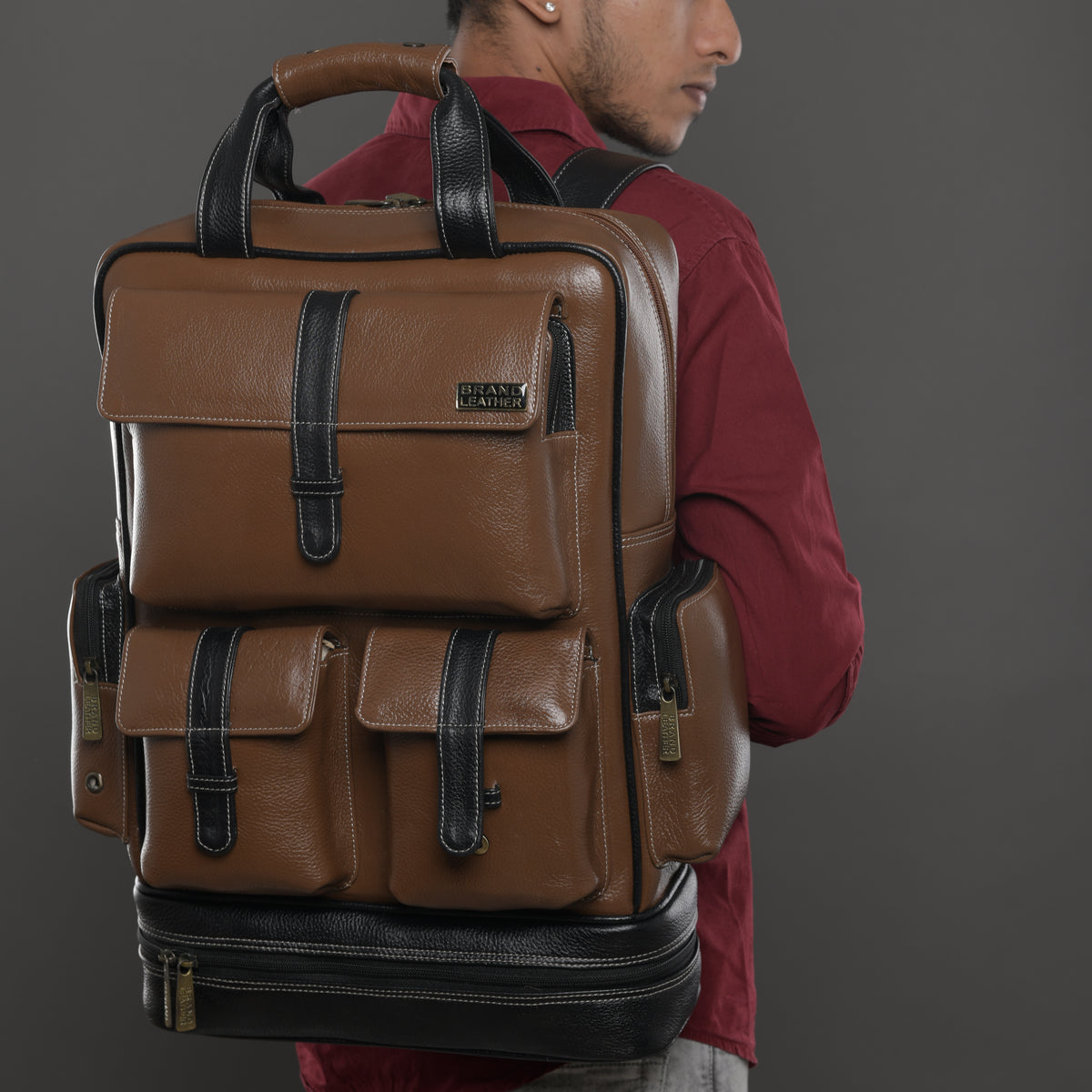 BRAND LEATHER Full Grain Buffalo - Hide Leather Backpack Large Capacity 15/15.6/16/17 Inch Laptop Bag Multi Pockets Travel Daypack