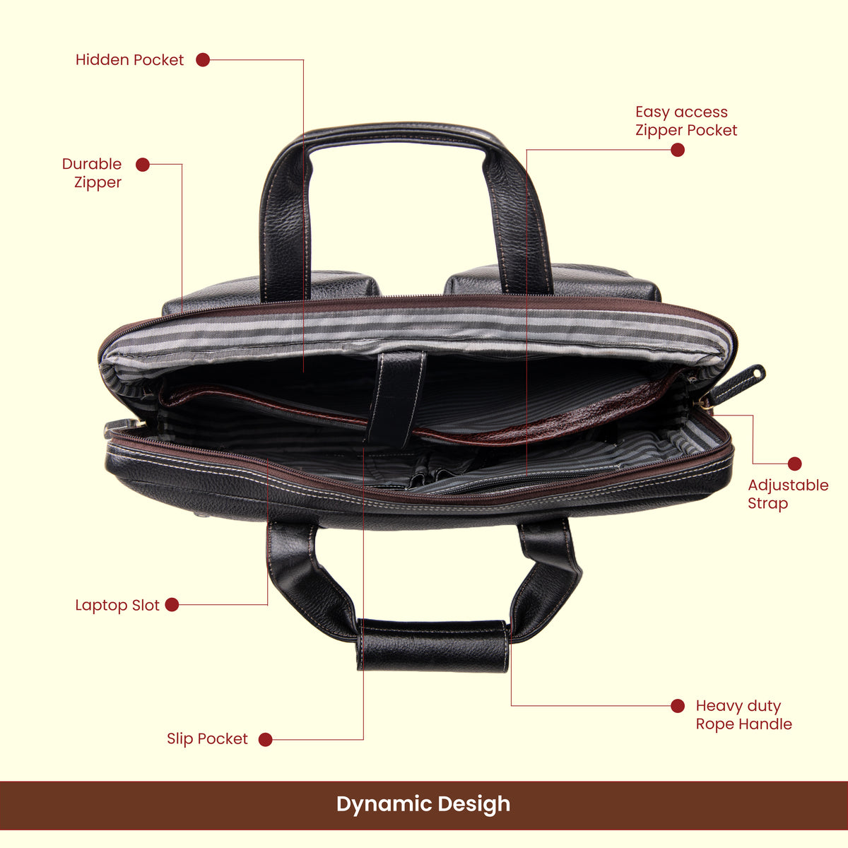 BRAND LEATHER Genuine Leather Laptop Bag for Men - Office Bag - Fits Up to 16-inch Laptop/MacBook - Shoulder Bag/Hand Bag - Laptop Messenger Bag with Trolley Straps - 1 Year Warranty