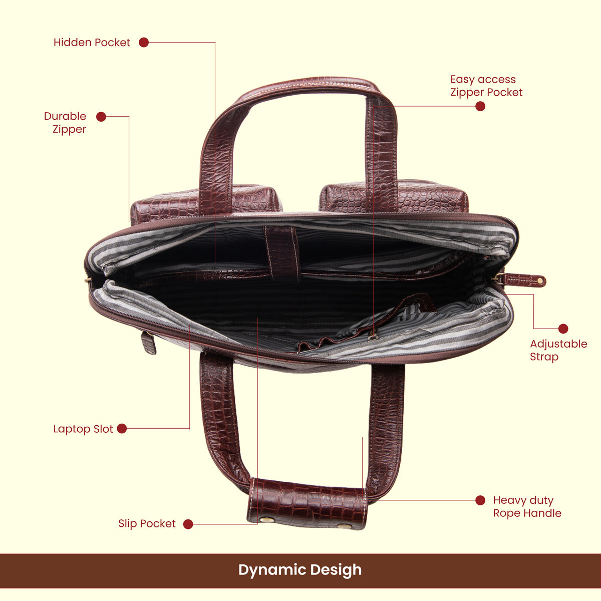 BRAND LEATHER Genuine Leather Laptop Bag for Men - Office Bag - Fits Up to 16-inch Laptop/MacBook - Shoulder Bag/Hand Bag - Laptop Messenger Bag with Trolley Straps - 1 Year Warranty