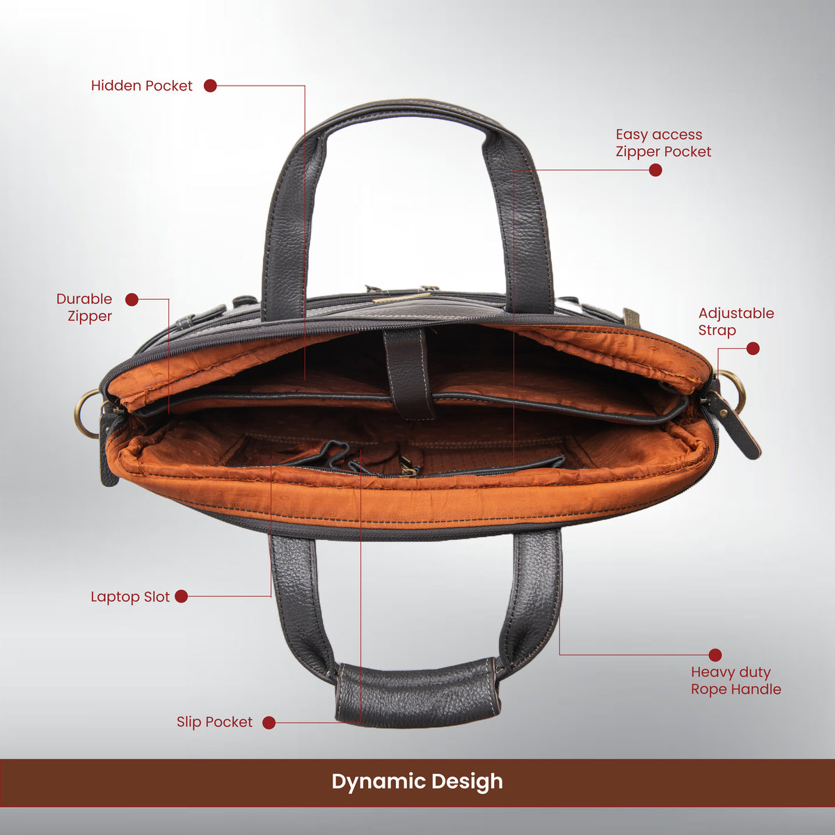 BRAND LEATHER Laptop Bag for Men - Genuine Leather Messenger Bag for Office - Fits up to 16 Inch Laptop -Brown Shoulder Bag with Multiple Compartments - Executive Leather Bag for Work and Travel