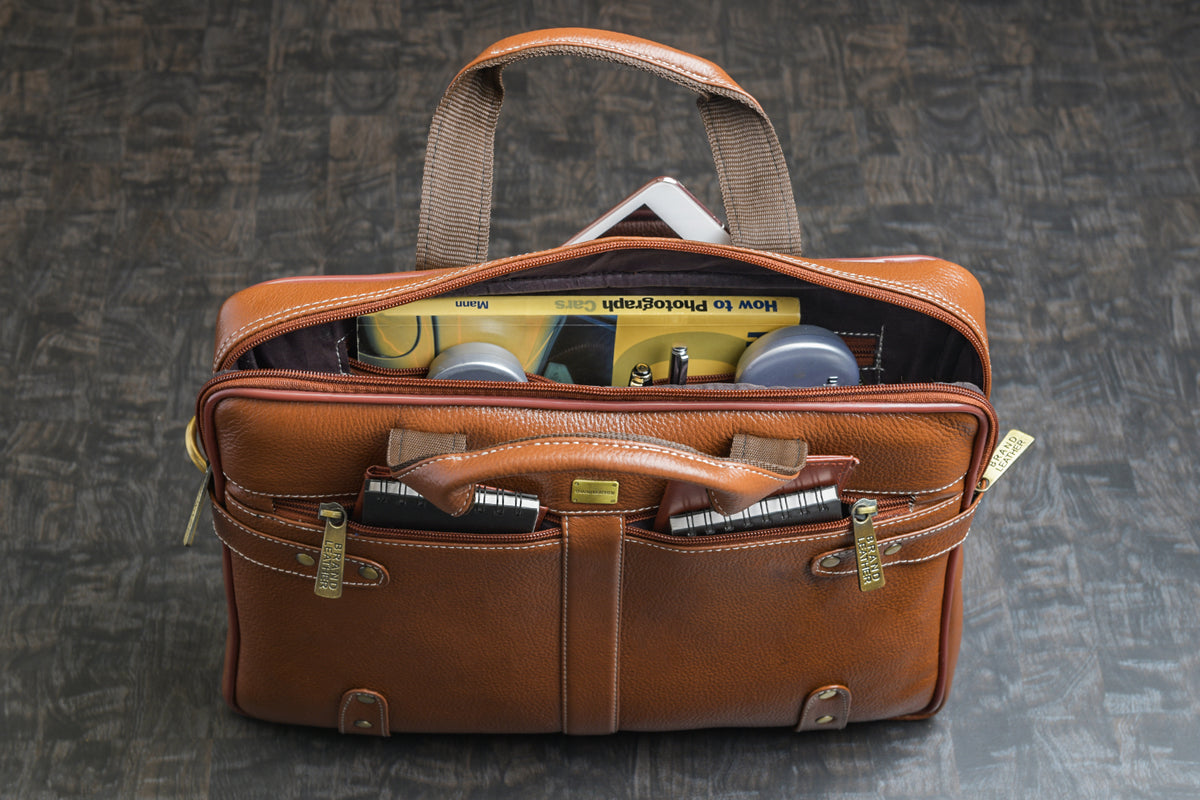 Laptop Bag for Men - Genuine Leather Messenger Bag for Office - Fits up to 15 Inch Laptop -Brown Shoulder Bag with Multiple Compartments - Executive Leather Bag for Work and Travel