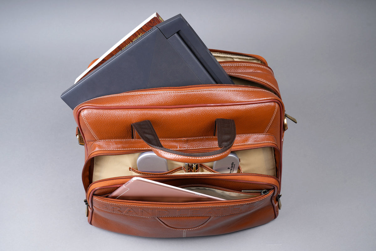 Men's Solid Full Grain Cowhide Leather Large 16 Inch Laptop Briefcase Messenger Bag