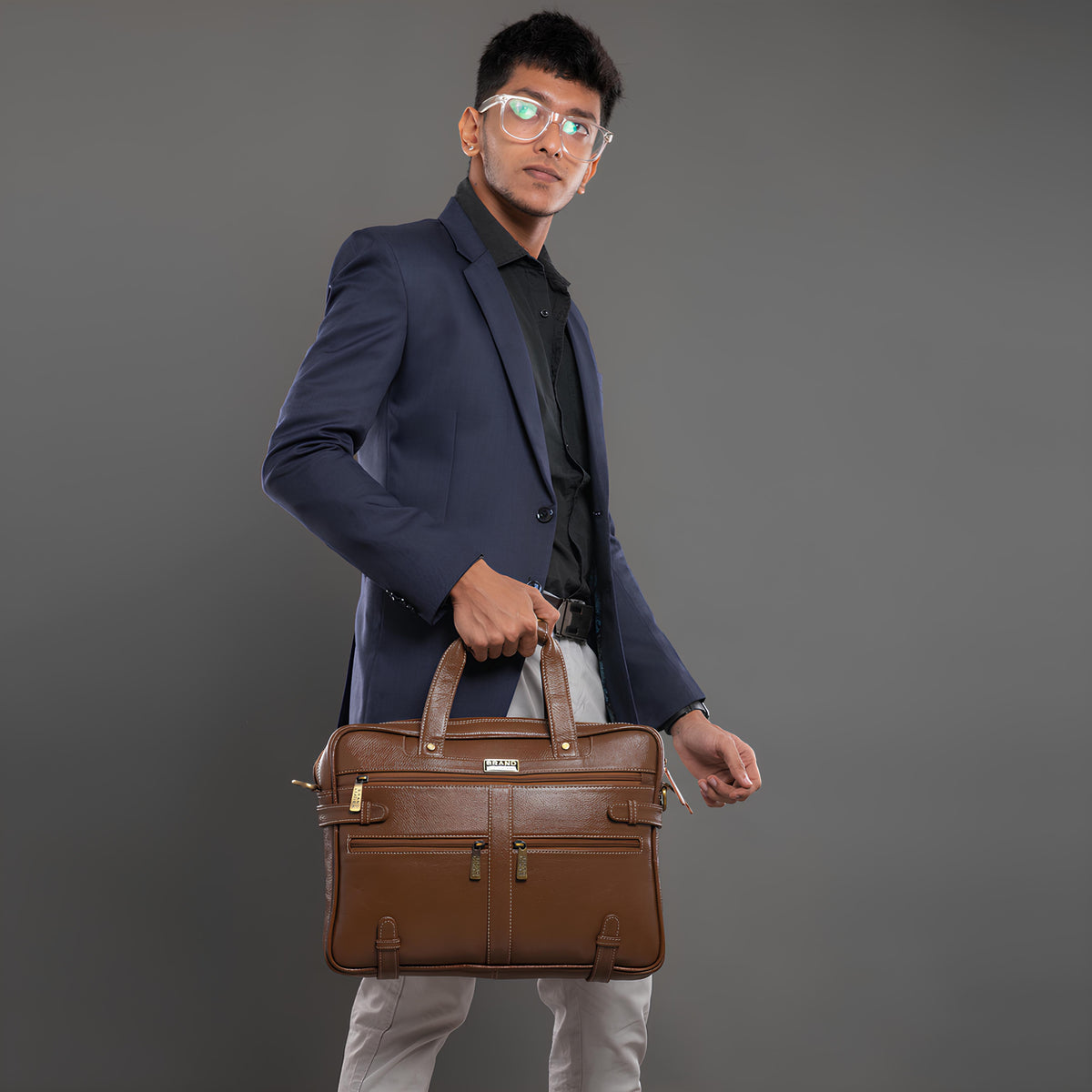 BRAND LEATHER Laptop Bag for Men - Genuine Leather Messenger Bag for Office - Fits up to 16 Inch Laptop -Brown Shoulder Bag with Multiple Compartments - Executive Leather Bag for Work and Travel