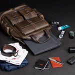 BRAND LEATHER Full Grain Buffalo - Hide Leather Backpack Large Capacity 15/15.6/16/17 Inch Laptop Bag Multi Pockets Travel Daypack