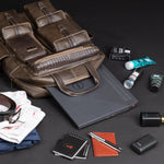 BRAND LEATHER Full Grain Buffalo - Hide Leather Backpack Large Capacity 15/15.6/16/17 Inch Laptop Bag Multi Pockets Travel Daypack