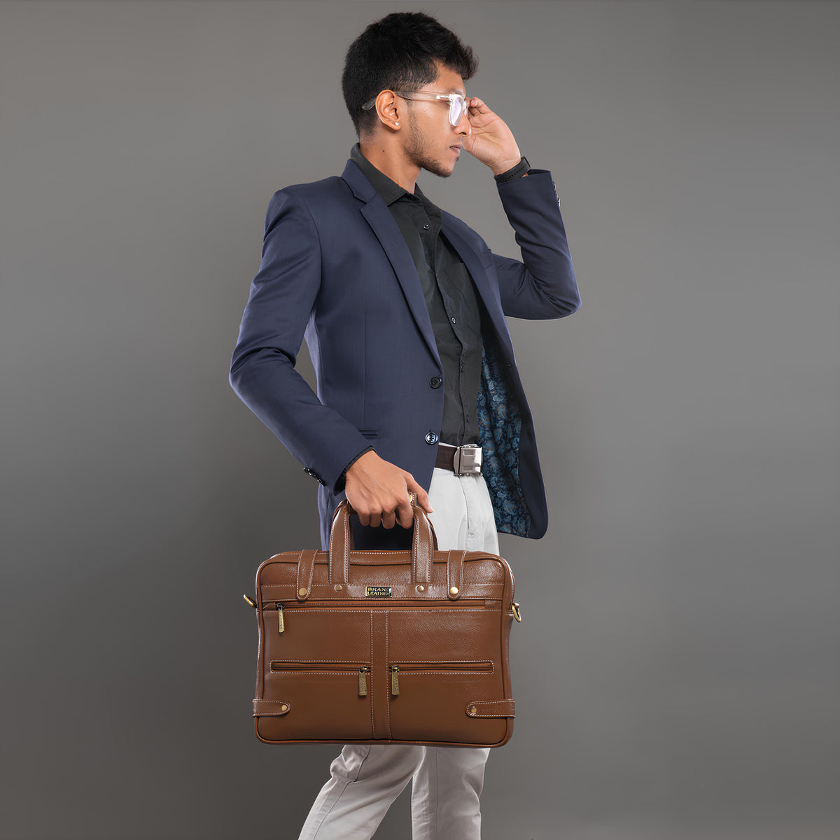 Laptop Bag for Men - Genuine Leather Messenger Bag for Office - Fits up to 16 Inch Laptop -Brown Shoulder Bag with Multiple Compartments - Executive Leather Bag for Work and Travel