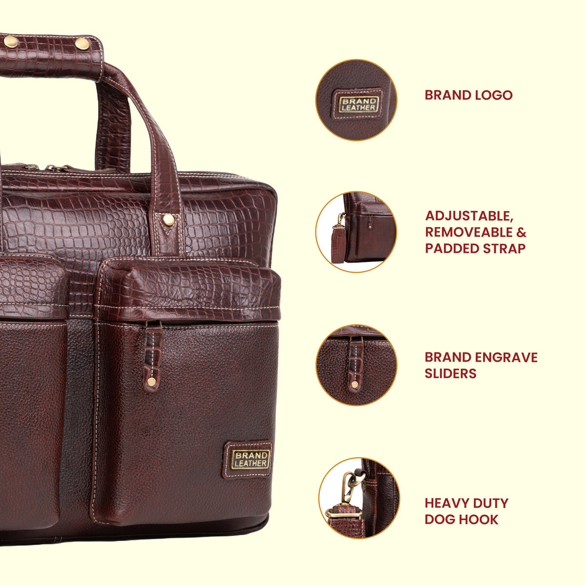 BRAND LEATHER Genuine Leather Laptop Bag for Men - Office Bag - Fits Up to 16-inch Laptop/MacBook - Shoulder Bag/Hand Bag - Laptop Messenger Bag with Trolley Straps - 1 Year Warranty