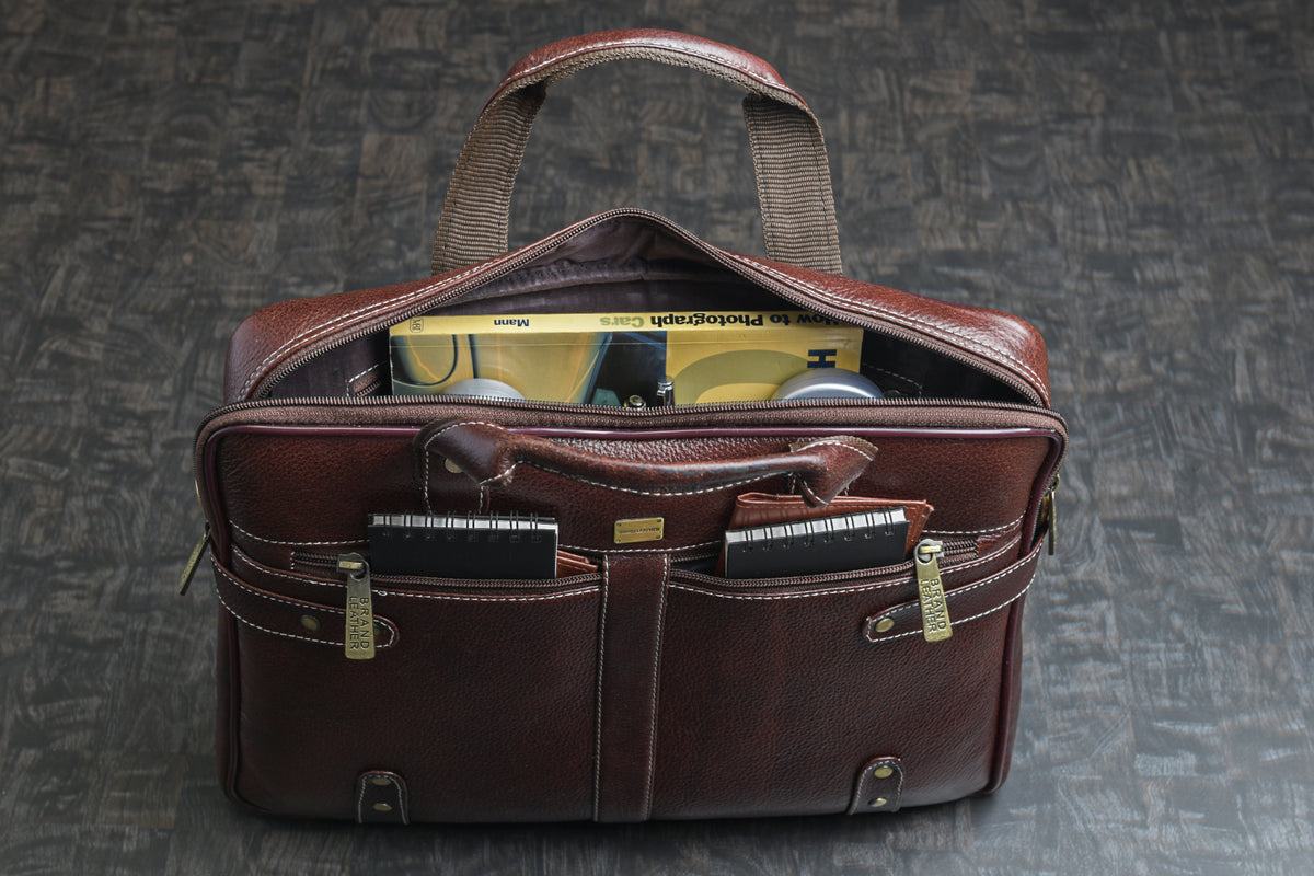 Laptop Bag for Men - Genuine Leather Messenger Bag for Office - Fits up to 15 Inch Laptop -Brown Shoulder Bag with Multiple Compartments - Executive Leather Bag for Work and Travel