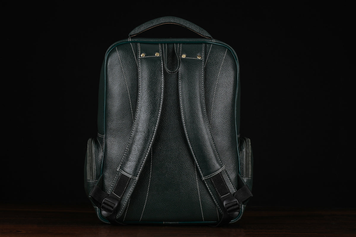 BRAND LEATHER Men's Full Grain Cow Hide Leather 17 Inch Laptop Backpack Large Capacity Weekender Overnight Camping Travel Rucksack