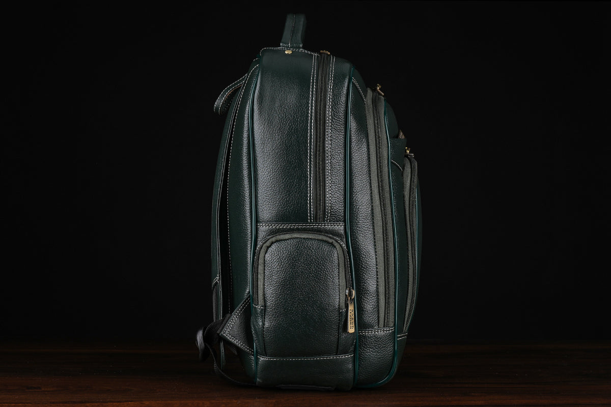 BRAND LEATHER Men's Full Grain Cow Hide Leather 17 Inch Laptop Backpack Large Capacity Weekender Overnight Camping Travel Rucksack