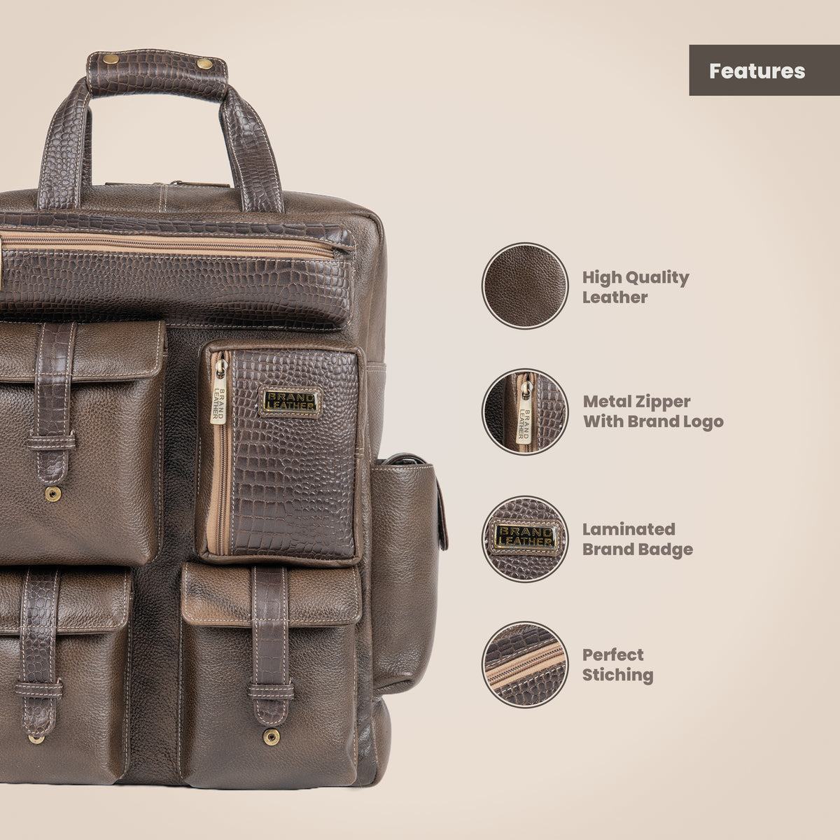 BRAND LEATHER Full Grain Buffalo - Hide Leather Backpack Large Capacity 15/15.6/16/17 Inch Laptop Bag Multi Pockets Travel Daypack