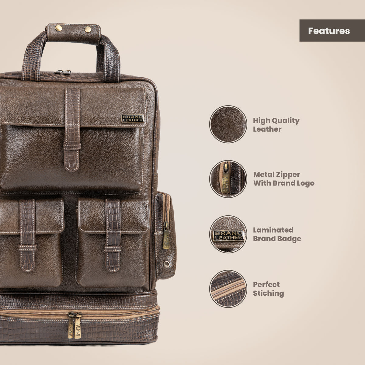 BRAND LEATHER Full Grain Buffalo - Hide Leather Backpack Large Capacity 15/15.6/16/17 Inch Laptop Bag Multi Pockets Travel Daypack