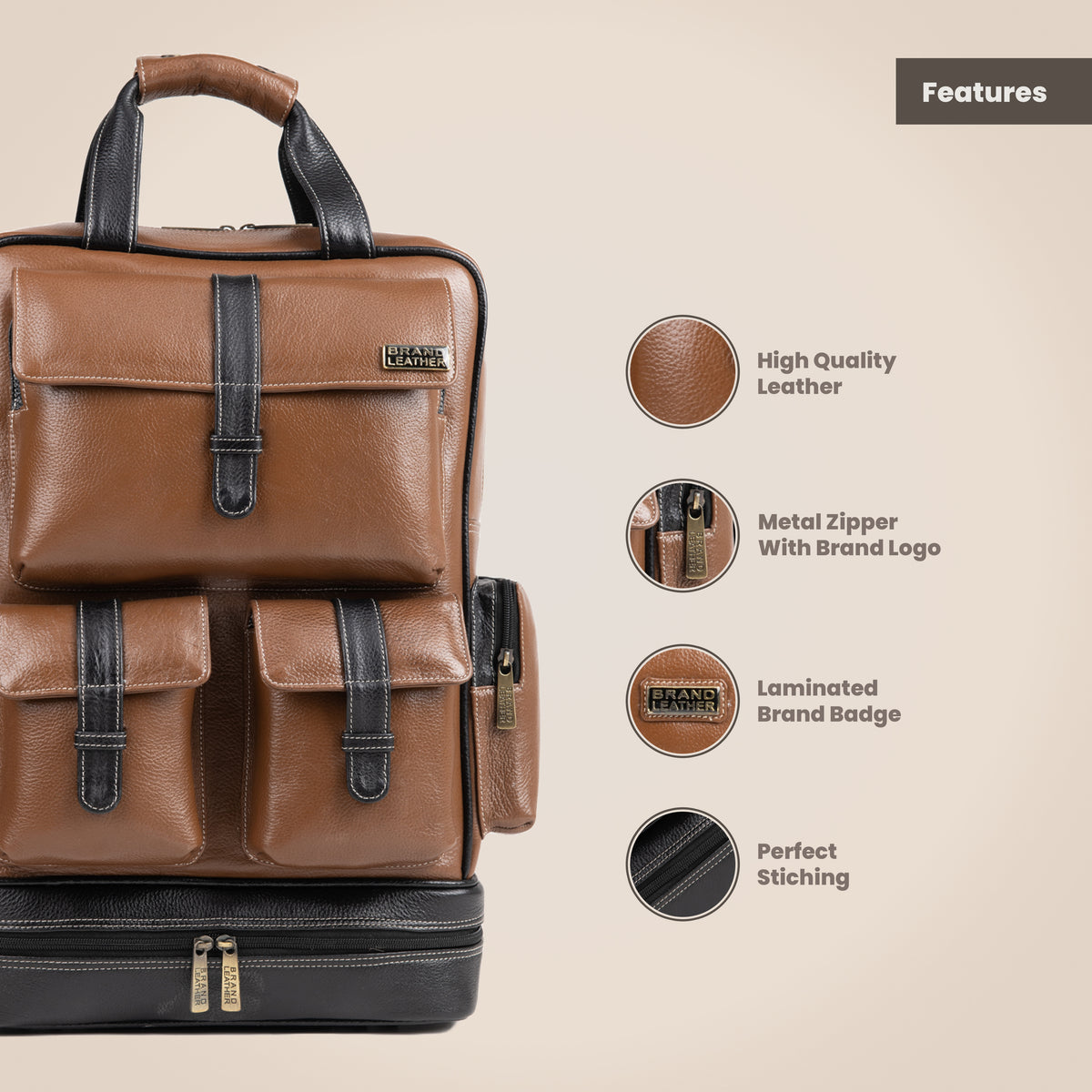 BRAND LEATHER Full Grain Buffalo - Hide Leather Backpack Large Capacity 15/15.6/16/17 Inch Laptop Bag Multi Pockets Travel Daypack