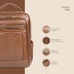 BRAND LEATHER Men's Full Grain Cow Hide Leather 17 Inch Laptop Backpack Large Capacity Weekender Overnight Camping Travel Rucksack