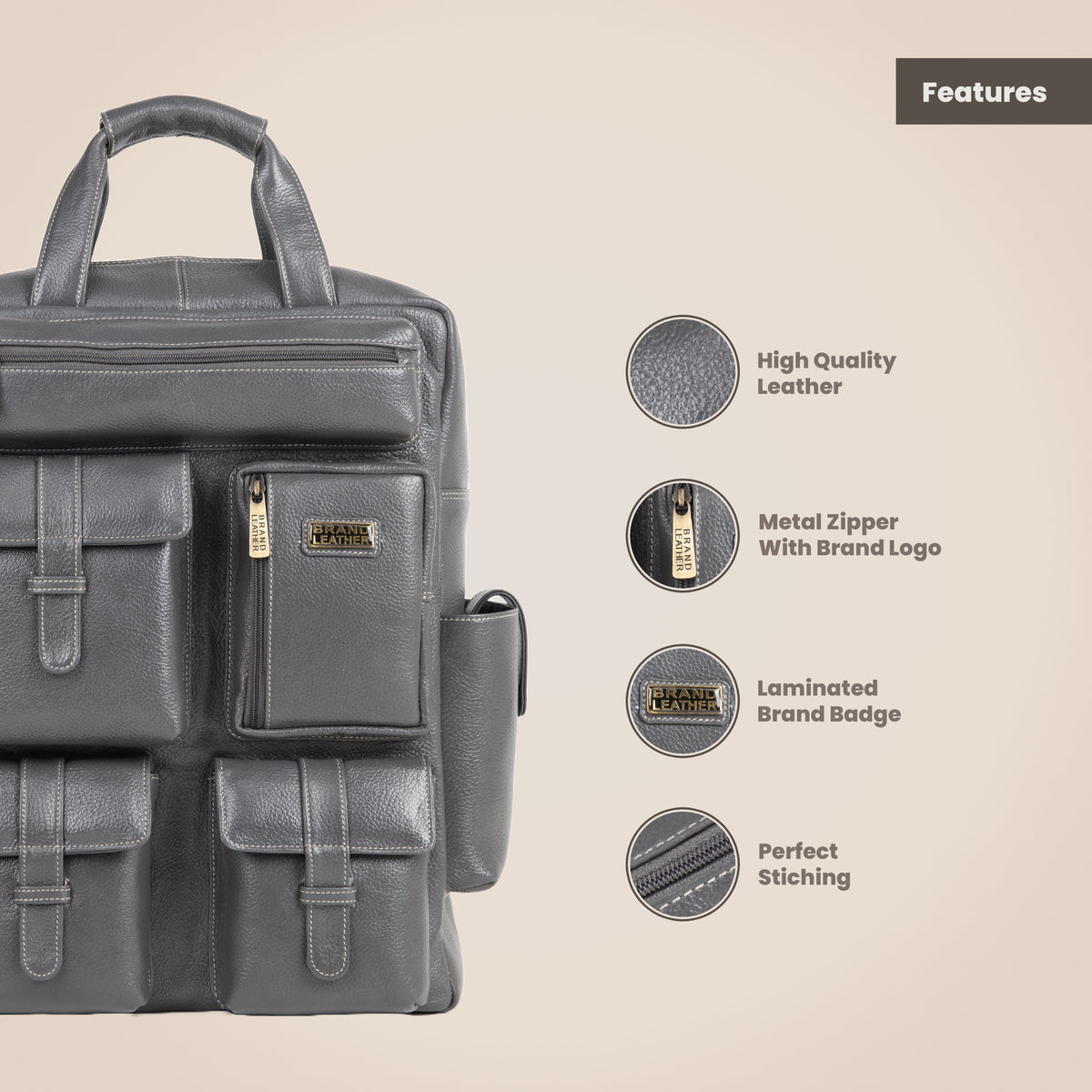 BRAND LEATHER Full Grain Buffalo - Hide Leather Backpack Large Capacity 15/15.6/16/17 Inch Laptop Bag Multi Pockets Travel Daypack