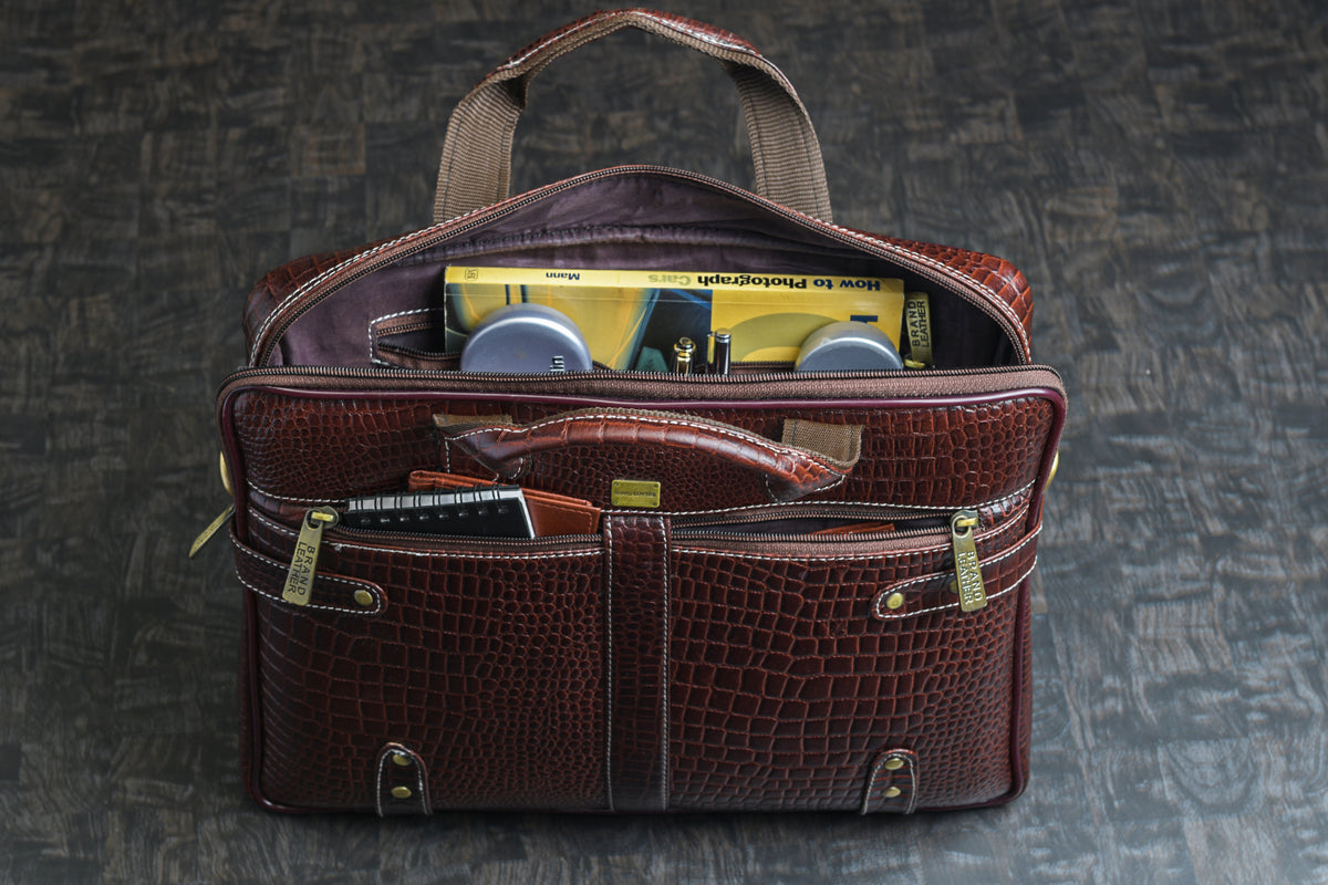 Laptop Bag for Men - Genuine Leather Messenger Bag for Office - Fits up to 15 Inch Laptop -Brown Shoulder Bag with Multiple Compartments - Executive Leather Bag for Work and Travel