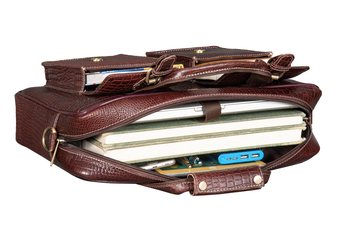 BRAND LEATHER Laptop Bag for Men - Genuine Leather Messenger Bag for Office - Fits up to 16 Inch Laptop -Brown Shoulder Bag with Multiple Compartments - Executive Leather Bag for Work and Travel