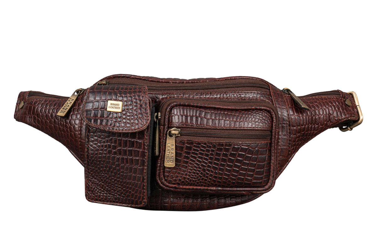 BRAND LEATHER Genuine Leather Stylish Waist Bag Elegant Style Travel Pouch Passport Holder with Adjustable Strap